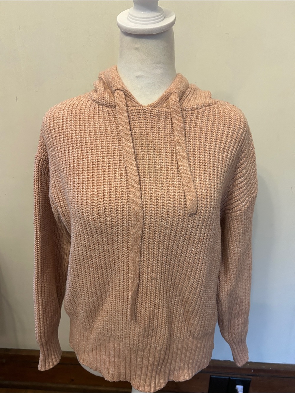 Nine West pale pink Knit Hooded Sweater Size S EUC
